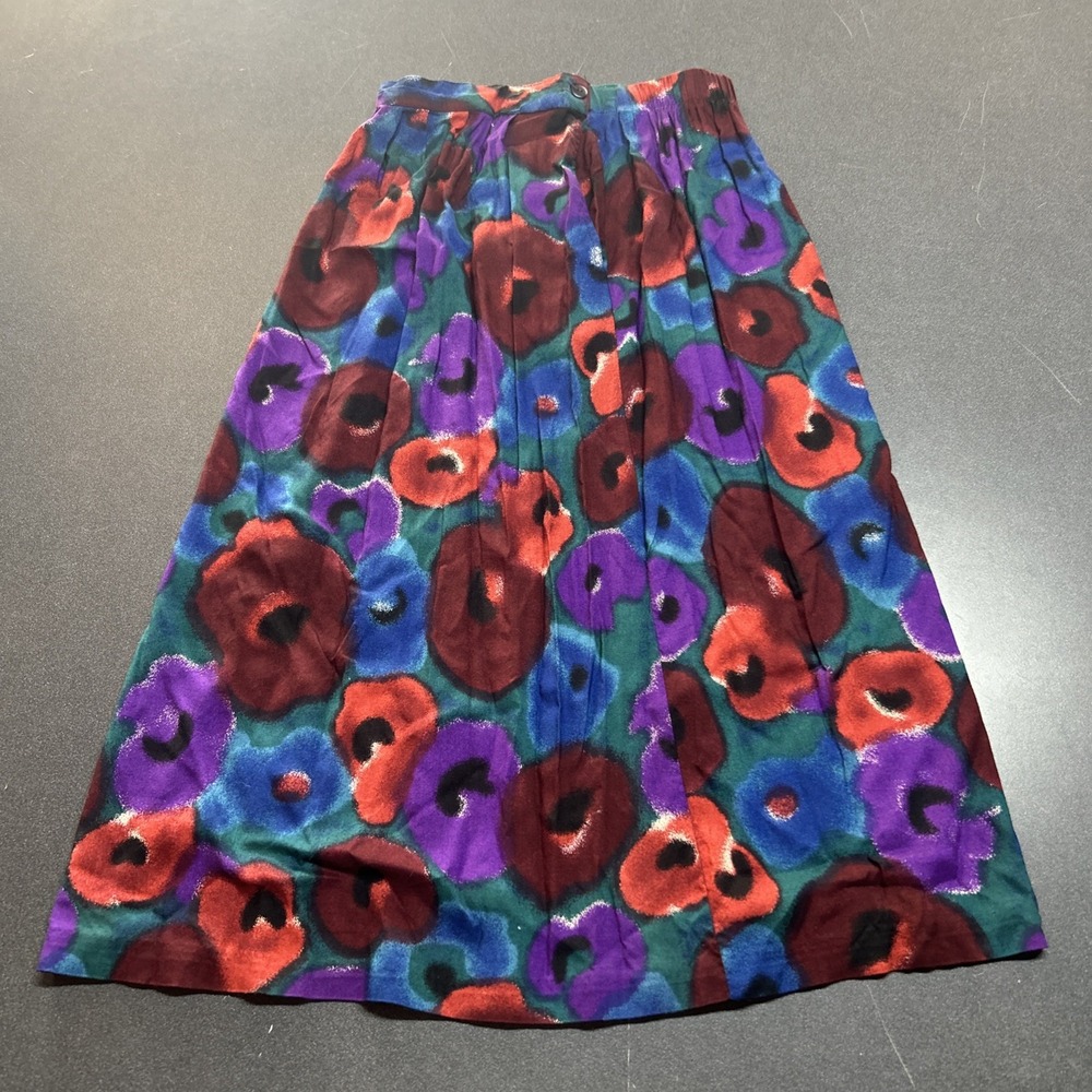 Vintage Colorful Multicolor Floral Midi Skirt Retro Maximalism Size 14 Artsy